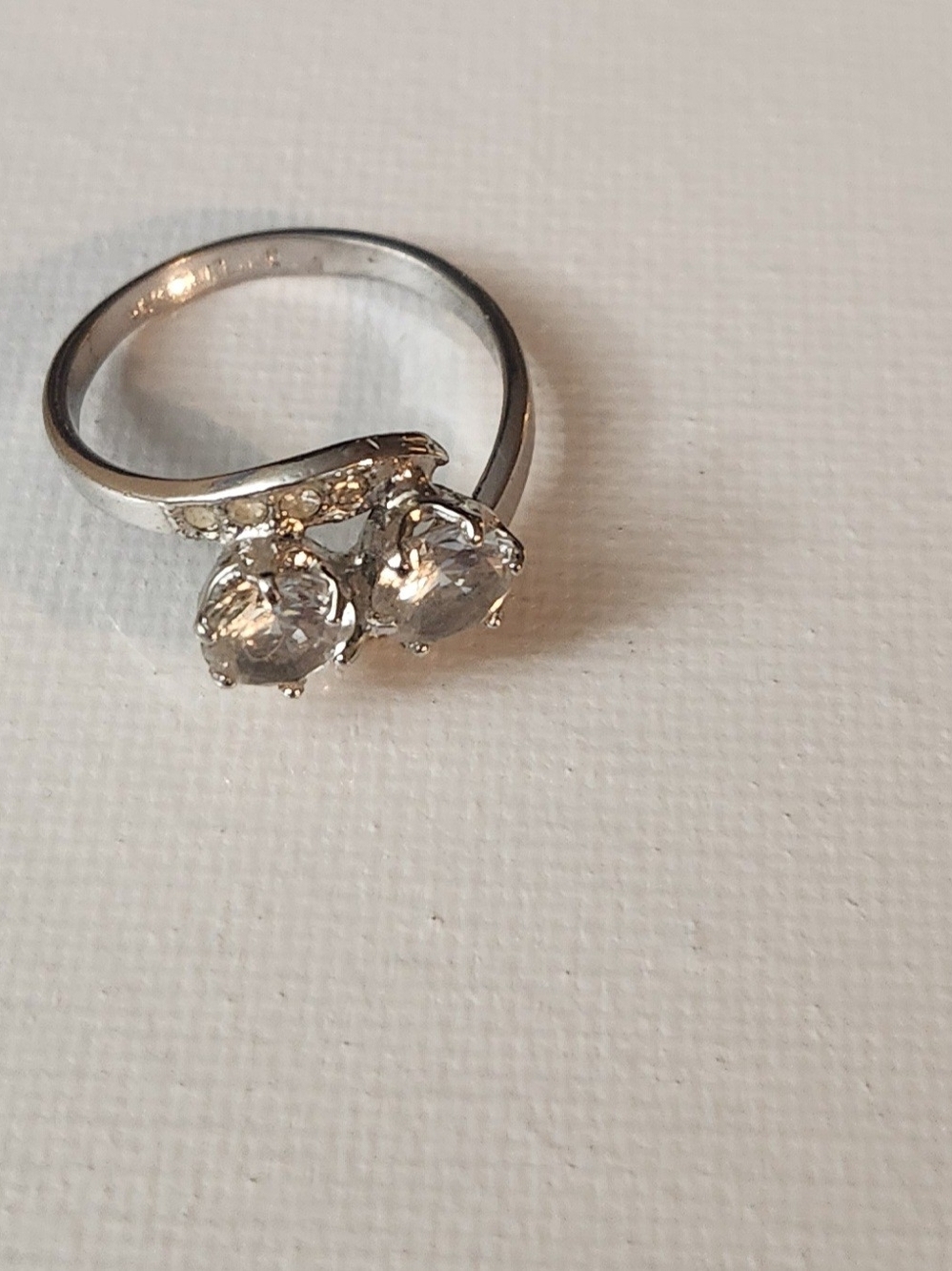 Classic Sterling Silver Double-Stone Ring in Clear Crystal